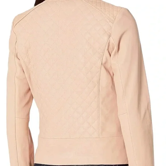 COLE HAAN Women's Jewel Neck Quilted Leather Jacket - Picture 13 of 14